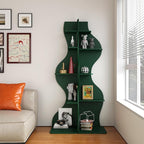 YOWOS Modern Corner Shelf, 5 Tier High Corner Bookshelf for Small Spaces, Scalloped Corner Bookshelf and Storage, Wooden Display Stand for Plants, Books and Decorations (Green)