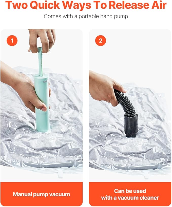 VEVOR Vacuum Storage Bags, 20 Pack Space Saver Seal Bag(4 Jumbo/4 Large/4 Medium/4 Small/4 Roll), Compression Airtight Zipper Space Bags with Hand Pump, for Cloth, Bedding, Blanket, Pillow, Travel