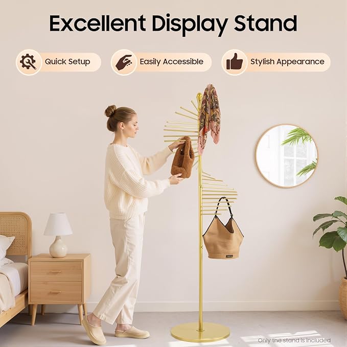 Freestanding Spiral Scarf Rack Stand, Metal Scarf Display Holder with Heavy Base, Scarf Organizer for Closet, for Clothing Store, Apartments, Locker Rooms