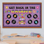 Pajean Groovy Music Bulletin Board Set Retro Record Classroom Decorations 80s 90s Disco Record Flower School Bus Cutouts with Purple Borders for Door Wall Chalkboard Decor Office Supplies