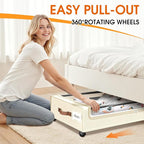 Under Bed Storage with Wheels 2Pack Underbed Storage with Clear Window&Label Under Bed Drawers Large Capacity Rolling Under Bed Storage for Clothes,Shoes, Blankets (Beige)