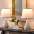 17.3'' Modern Dimmable Touch Lamps for Nightstand 2pcs, Table Lamps for Living Room, Reading Desk Lamp for Office, Bedside Lamps with Iron Base, Small Lamp for Bedroom, Bulb Included, Cream