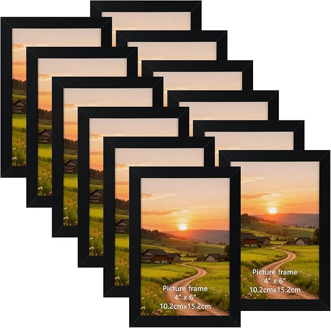 4x6 Black Picture Frames Set of 12 for Displaying 4 x 6 Photos, Multi 4x6 Frames Collage for Wall or Tabletop, Horizontal or Vertical Display