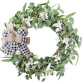 Artificial Eucalyptus Wreath for Front Door|20" Green Leaf Wreath for Window Home Porch Farmhouse Patio and Garden Indoor Outdoor Decor with Bow for Spring Summer Fall Winter