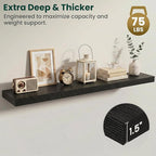Floating Shelves for Wall 55 in x 9.3 in Deep, Wall Mounted Rustic Wood Shelf with Invisible Brackets for Storage & Display, Living Room Bedroom Bathroom, Black, 1 Pack