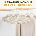 ELONG HOME Velvet & Slim Felt Hangers 50 Pack, Beige 360 Swivel Hook Non-Slip Adult Hangers for Coats, Pants & Dress Clothes