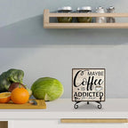 Coffee Bar Decor Sign, Coffee Is Addicted, Funny Farmhouse Home Wooden Plaque with Iron Stand, Cafe Station Decor for Coner-A14
