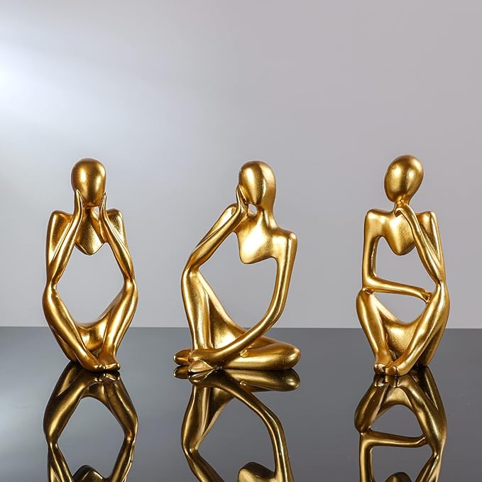 BMLCGJ Thinker Statue Gold Decor Abstract Art Sculpture, Golden Resin Collectible Figurines for Home Living Room Office Shelf Decoration,Great Gifts Ideas (Gold)