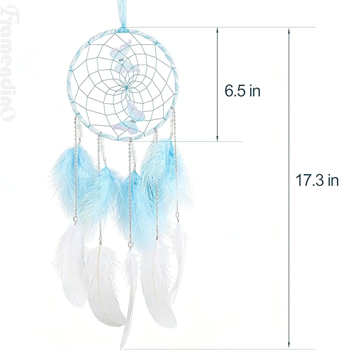 Framendino, Blue Butterflies Dream Catcher with Colorful Feather for Wall Decoration