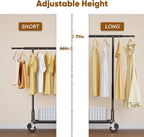 HOKEEPER Clothes Rack Collapsible Clothing Garment Rack Capacity 525LBS Clothing Racks on Wheels Heavy Duty Rolling Clothes Rack for Hanging Clothes for bedroom, Commercial, Black 22"D x 75"W x 71"H
