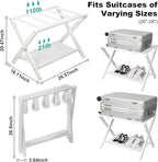 VASMIA Luggage Rack, Folding Suitcase Stand with Storage Shelf Set of 2, Bamboo Luggage Stand for Guest Room,Bedroon and Hotel,Holds up to 131 lb,Fit Most Luggage Size,White