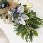 25.6 Inch Floral Swag, Artificial Eucalyptus Leaves Swag with Daisy Flower and Blue Berries, Green Leaves Wedding Arch Flowers, Greenery Swag for Front Door Wall Decor