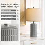 PoKat 20.75'' Ceramic Small Table Lamps for Bedroom, Modern Dark Gray Bedside Lamps Set of 2, Farmhouse Lamps for Living Room with Linen Lampshade for Night Stands Guest Room Side End Table Console