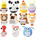 HunnmingRe 12 Pcs Cute Crochet Doll with Positive Card Soft Wool Animals Creative Knitting Dolls for Positive Support Inspirational Birthday Encouragement Gift(Animal Style)