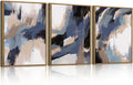 BINCUE Blue Neutral Wall Art Framed Modern Abstract Artwork Blue Abstract Wall Decor Modern Blue Wall Paintings Abstract Neutral Wall Pictures for Living Room Bedroom Office Bathroom 12" Lx16 W Set of 3