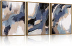BINCUE Blue Neutral Wall Art Framed Modern Abstract Artwork Blue Abstract Wall Decor Modern Blue Wall Paintings Abstract Neutral Wall Pictures for Living Room Bedroom Office Bathroom 12" Lx16 W Set of 3
