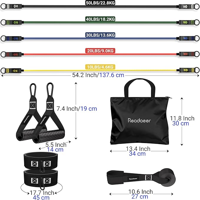 Readaeer Resistance Bands, Exercise Bands for Working Out, Work Out Bands with Handles for Men and Women for Indoor and Outdoor Sports, Fitness, Suspension, Speed Strength, Training, Home Gym,Yoga
