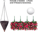 Artificial Fake Hanging Flowers Plants Baskets for Outdoor Outside Porch Decoration, Faux Silk Hotpink Realistic UV Resistant Orchid Long Vines in Planter for Spring Summer Home Patio Balcony