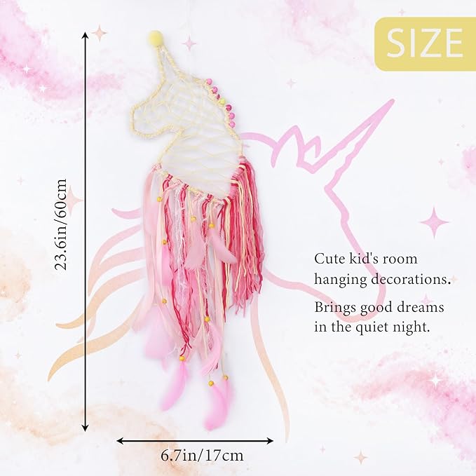 Pretty Jolly Unicorn Dream Catchers for Little Girls Bedroom Handmade Kids Dreamcatcher with Fluffy Pom Poms Feathers&Beads,Nursery Wall Decor for Toddler Girls Room,Children Birthday Gift(Yellow)