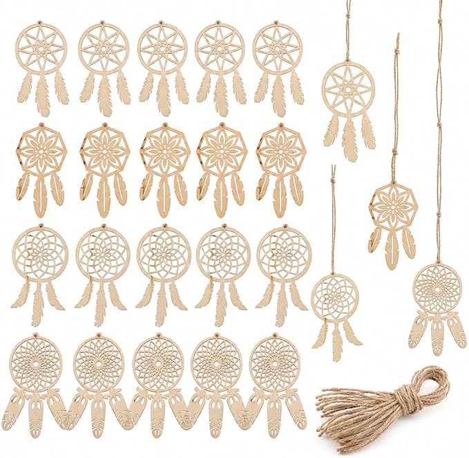 COHEALI 40pcs Wooden Dreamcatcher Arts and Crafts for Dreamcatcher Kit Wood Crafts for DIY Kits Wooden Hanging Ornaments Kit Unfinished Dream Catcher Wood Dream Catcher Paper Cut