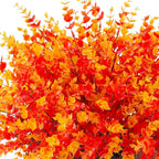 Artificial Fake Fall Autumn Eucalyptus Plants Flowers for Outdoor Outside Decoration, Faux Silk Orange Boxwood Look Real UV Resistant for Home Porch Patio Planter Decor，12 Bundles