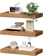 RALGEND Floating Shelves for Wall, 1.5" Thick Wall Shelf Set of 3 with Invisible Brackets, 15.7L x 7.9W Hanging Shelves Farmhouse Home Decor for Bathroom, Living Room, Bedroom, Rustic Brown 4301BJP3BF