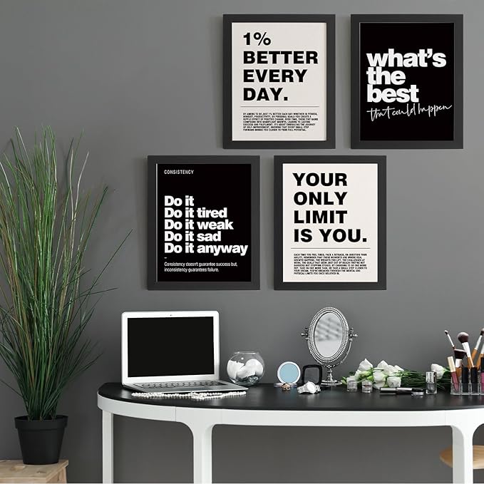 DSHFG Motivational Inspirational Office Wall Art Decor Prints Set of 4, Motivational Wall Decor Trendy Retro Posters for Office Home Decor, 12x16 Unframed