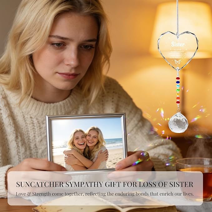 Sympathy Gifts for Loss of Loved One, Crystal Sun Catcher Rainbow Maker, Condolence Memorial for Loss of Mom Dad Dog (Sister -Type B)