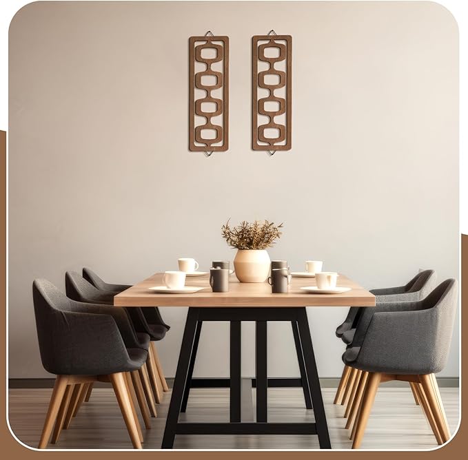 CroBlissful 2 Pcs Mid Century Modern Wall Art Wood Mid Century Elegance Decor Accents Abstract Wall Sculpture Geometric Panels for Interior Panel Art for Home Living Room(Brown)