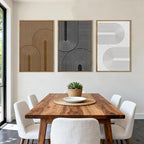 BINCUE Abstract Neutral Canvas Paintings Framed Modern Wall Art Neutral Geometric Wall Decor Modern Abstract Artwork Black and White Wall Painting Brown Pictures for Bedroom Living Room Office 16x24 Inch Set of 3