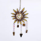 Mini Sun Catcher Dream Catcher – Handmade Sunburst Wall Hanging with Tiger Eye Stones & Crystal Beads for Window Decor, Bedroom, Meditation Space or Gift