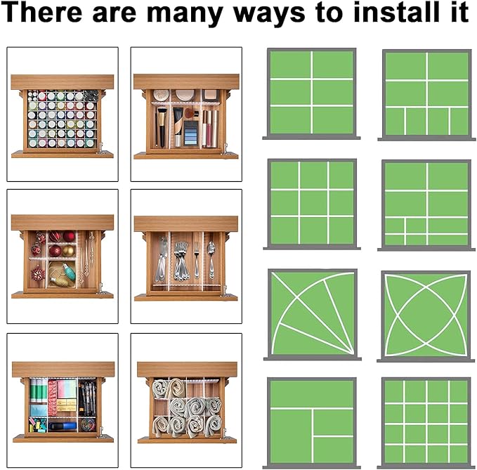 12Pcs Adjustable Drawer Dividers 0.1Inch Thickness DIY Grid Dividers 40x5cm Plastic Organizer Separator for Socks Underwear Makeup Cosmetic Clothes