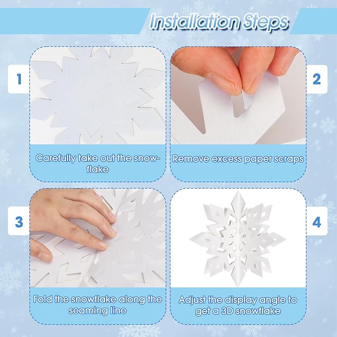12Pcs White Snowflake Ornaments for Christmas Tree - 3D Paper Hanging Snowflakes Garland, Large Christmas Snowflake Decorations with 3 Size for Xmas Winter Wonderland Indoor Home New Year Party Decor