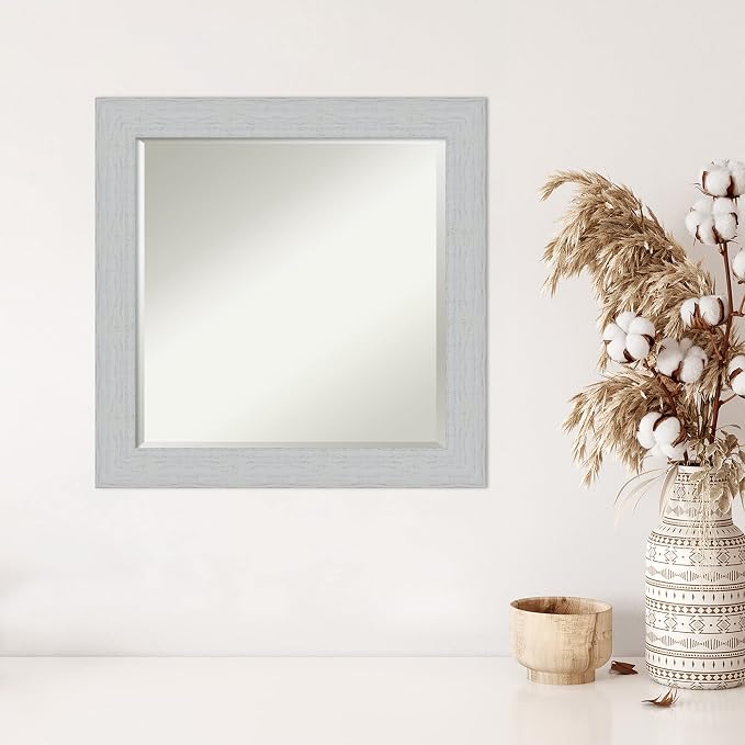 Amanti Art White Wall Mirror 24x24 Shiplap White Square Bathroom Mirror for Wall Decor Living Room, Medium Cottage Wood Frame, Hangs Horizonally and Vertically, Bathroom Decor, Beveled Edge