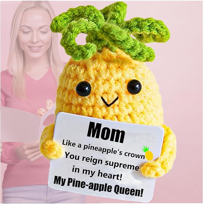 Mothers Day Birthday Gifts for Mom, Funny Gift Emotional Positive Support Pineapple, Handmade Positive Crochet Knitted Doll Gifts for Women, Boys, Girls.