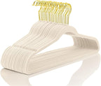 MIZGI Premium Velvet Hangers Pack 40 Pcs Heavy Duty - Non Slip Felt Hangers - Velvet Suit Hangers Ivory with Gold Hooks,Space Saving Clothes Hangers