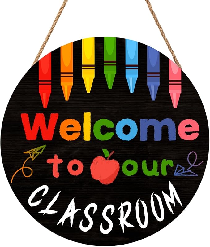 Welcome Sign for Classroom Door Decorations 12x12in Welcome to Our Classroom Sign Welcome Back to School Door Hanger Teacher Welcom Round Wood Hanging Signs for School Classroom Wall Board Supplies