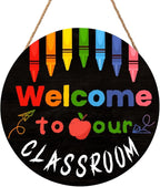 Welcome Sign for Classroom Door Decorations 12x12in Welcome to Our Classroom Sign Welcome Back to School Door Hanger Teacher Welcom Round Wood Hanging Signs for School Classroom Wall Board Supplies