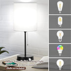 Table Lamps Set of 2 with USB Charging Ports, White Bedside Lamps with AC Outlet, Nightstand Lamps with Pull Chain Switch, Minimalist Modern Desk Lamps with Fabric Shade for Living Room Bedroom Office
