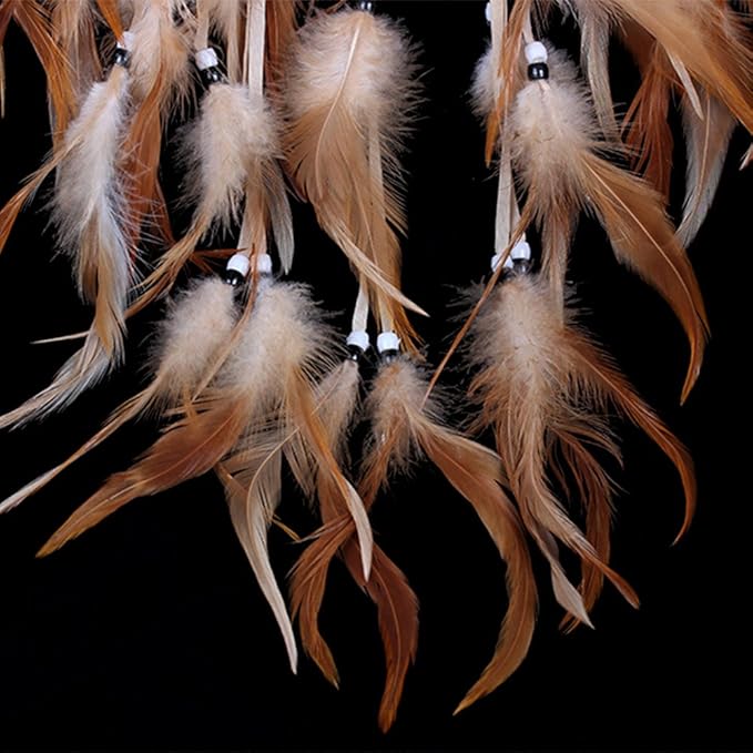 WESTONETEK Large Handmade Dream Catcher Traditional Dreamcatcher Feather Wall Hanging Decoration Ornaments Five Hearts Beige