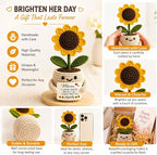 Velyra Crochet Sunflower Pot for Mom, Handmade Knitted Flower with Message Card, Cute Desk Decor, Mother’s Day Birthday Present for Grandma, Women Keepsake