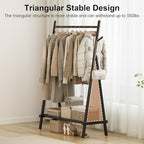 Solid Wood Clothing Rack, Rolling Clothes Rack for Hanging Clothes, Garment Rack with Shelves Load 350 Lbs, Portable Closet Organizer on Wheels for Hanging Clothes (Black)