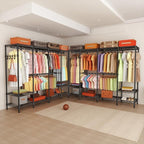 Heavy Duty Garment Rack Clothes Rack,Large Metal Closet Organizer System Storage Wardrobe,Freestanding Clothing Rack with Adjustable Wire Shelves& Hang Rods,MaxLoad 1000lbs