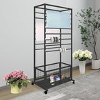 16-Layer Scarf Display Stand, Rolling Scarf Organizer Holder Hanging Rack with Wheels & Storage Basket for Retail Store Boutique Display Bedroom, W26.5*D16.9*H59in (Black)