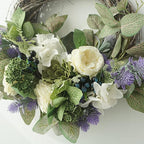 19in Artificial White Silk Rose Hydrangea Wreath with Blueberry, Lifelike Eucalyptus Leaves Rattan Garland Spring Summer Decorative Wreath for Wedding Arch Front Door House Wall Decor