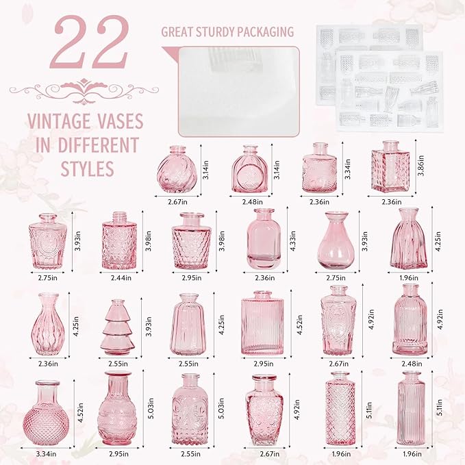 Mini Bud Vases Centerpieces for Tables,Clear Bud Vases for Flowers,Small Flower Vases Suitable for Birthday Party,Anniversary,Wedding Reception,Baby Shower (Pink, 22PCS)