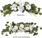 29.5in Artificial Peony Floral Swag, Simulation Mixed Flower Lintel Wall Hanging Faux Floral Swag Wreath with Green Leaves, Wedding Arch Garland for Ceremony Table Centerpiece (Magnolia)