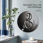Wall Picture, with Music Symbol Printed Circular Iron Hanging Picture,Wall Art Decor,Home for Bedroom Living Room Bathroom Decor,Iron Painting 11.8X11.8 in