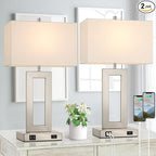 22'' Tall Table Lamps for Bedroom Set of 2, Silver Bedside Touch Control Lamp with 2 USB Ports&AC Outlet, Modern Living Room Table Lamp for Nightstand End Table, 3-Way Dimming with 2 E26 Edison Bulbs