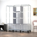 Portable Wardrobe with 10 Storage Racks and 2 Hanging Poles 6 Side Pockets Fleece Cover, Size 130 x 45 x 172 cm, Bedroom Closet Organizer Black